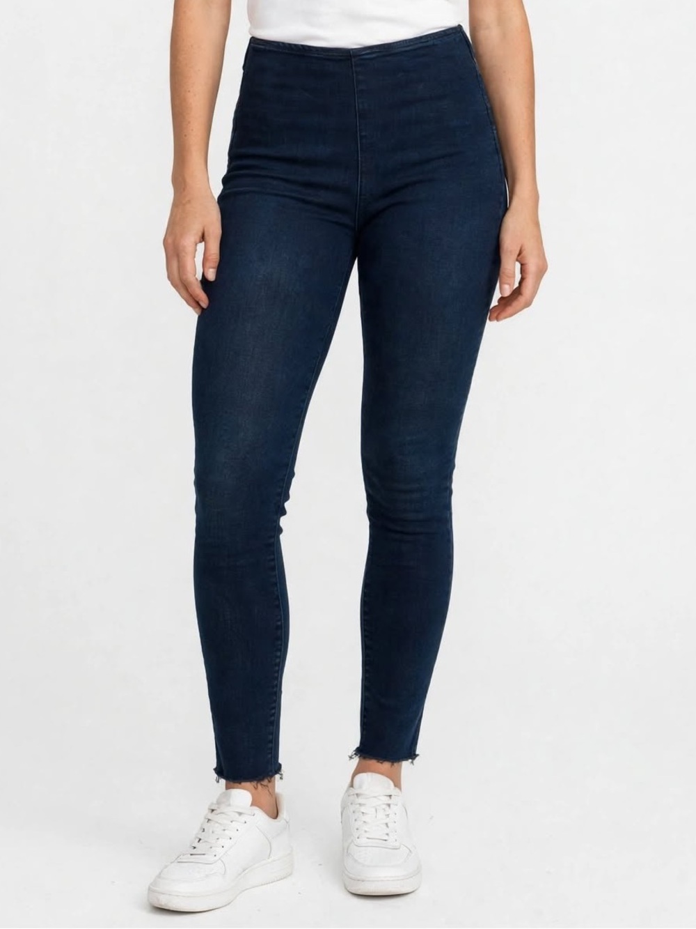 Free People Dark Blue Pull-On Skinny Stretch Frayed Ankle Jeggings Size 24